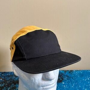 City Hunter USA 5 Panel Camper Hat Mens Black Yellow Snapback Flat Brim Cap